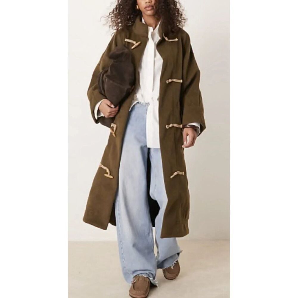 New Free People Women’s Alma Longline Duffle Toggle Coat Beech(Olive) Size XS
